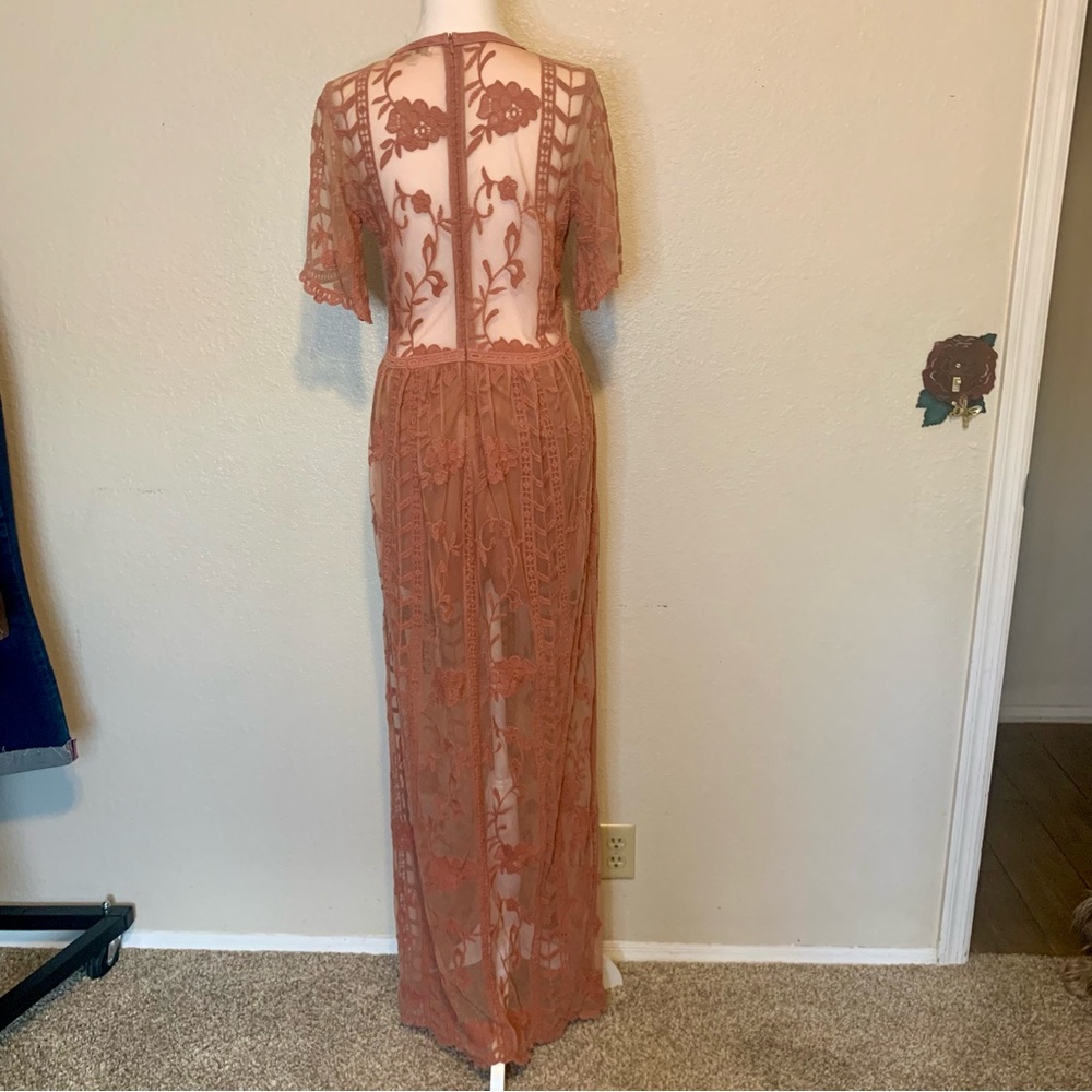 Socialite Nordstrom Lace Overlay Romper Boho Maxi Dress Dusty Pink Size Large - Picture 8 of 16